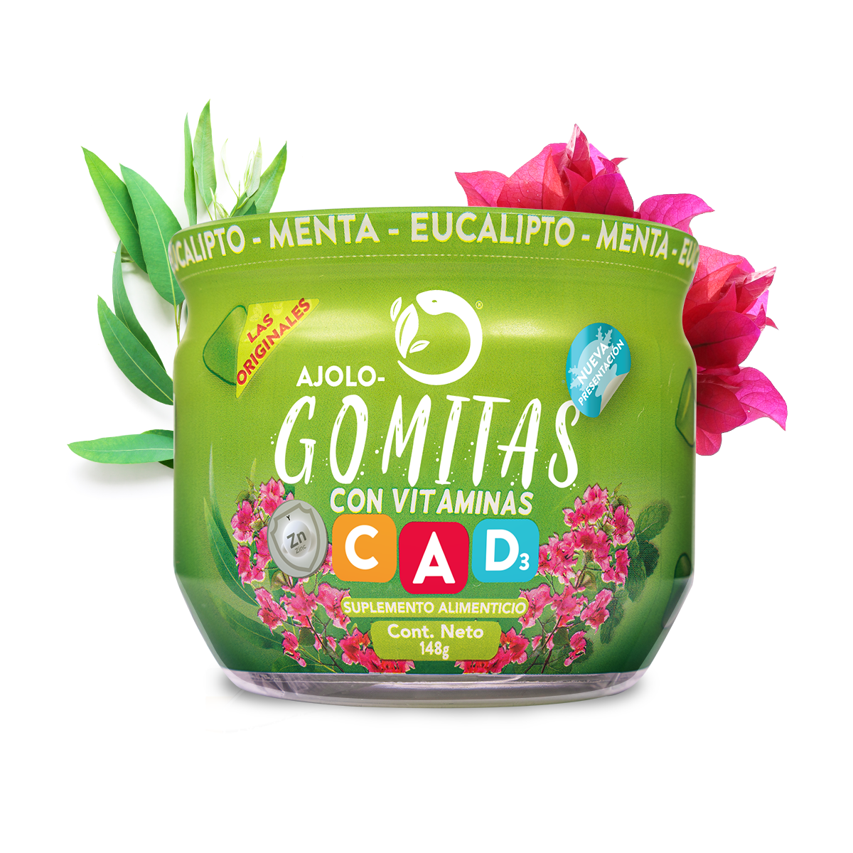 AJOLO GOMITAS ® Originales Menta - Eucalipto. Adicionadas con Vitaminas A, D3 y C 148 gr AJOLO GOMITAS ® Originales Menta - Eucalipto. Adicionadas con Vitaminas A, D3 y C 148 gr