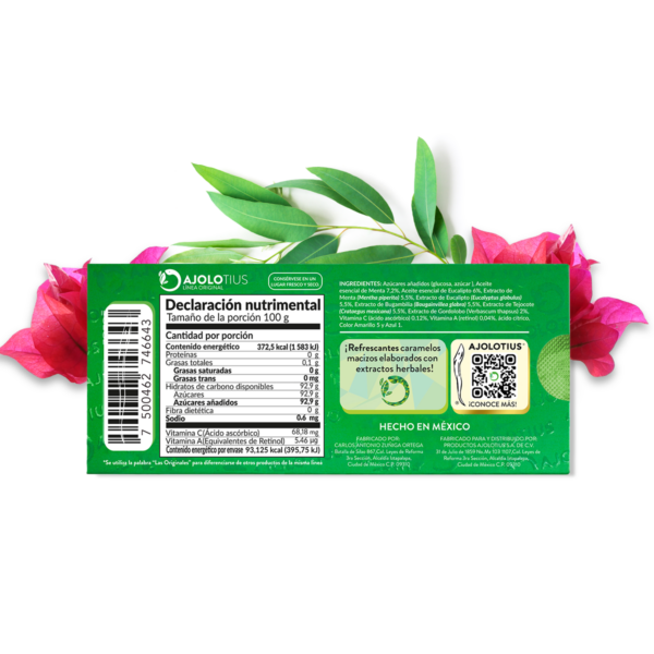 AJOLOTIUS Caramelos Refrescantes Menta & Eucalipto c/ Vitaminas C, y A 25 gr