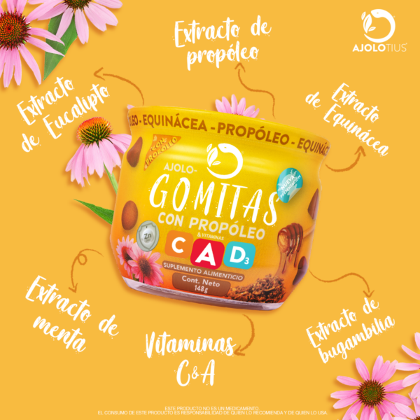 AJOLOGOMITAS® Propóleo - Equinácea. Adicionadas con Vitaminas A, D3 y C 148 g