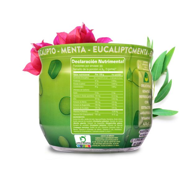 AJOLO GOMITAS ® Originales Menta - Eucalipto. Adicionadas con Vitaminas A, D3 y C 148 gr