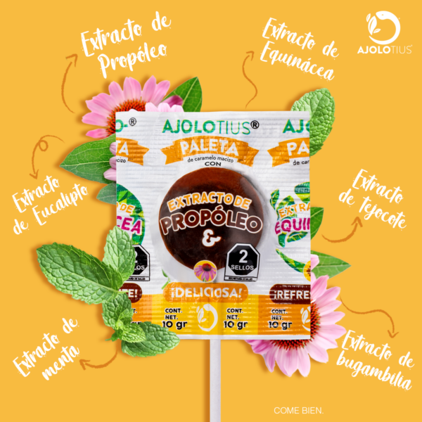 AJOLOPALETAS® de Caramelo con Extracto de Propóleo (Vitrolero) 500 g