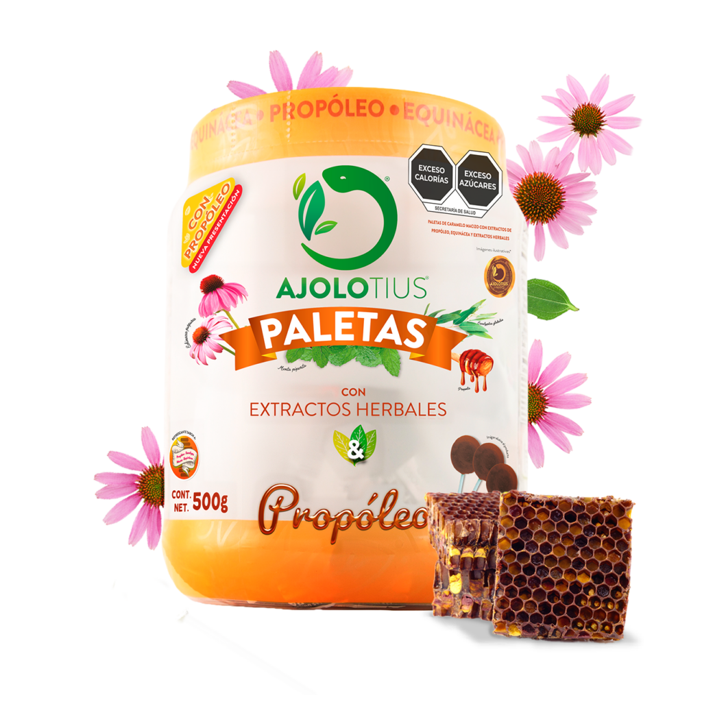AJOLOPALETAS® de Caramelo con Extracto de Propóleo (Vitrolero) 500 g